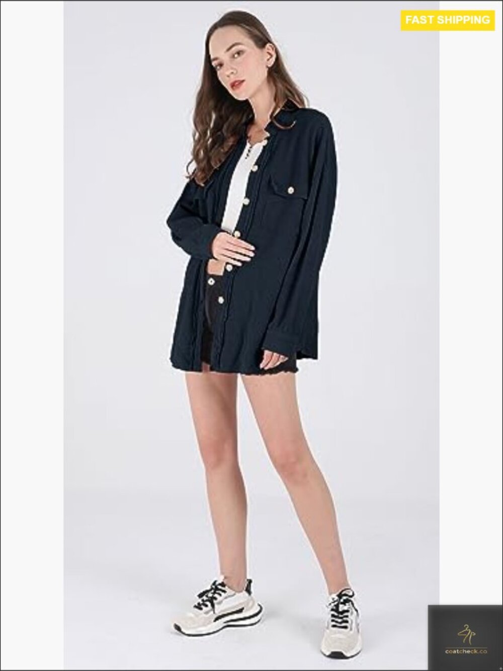 Waffle Knit Button Down Shacket Oversized Batwing Sleeve Loose Fit Blouse Top - Picture 5 of 6